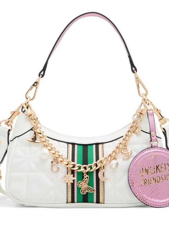 Aldo Handbags - Wicked x Aldo White Quilted Shoulder Bag with Green Stripe and Gold Charm Chain